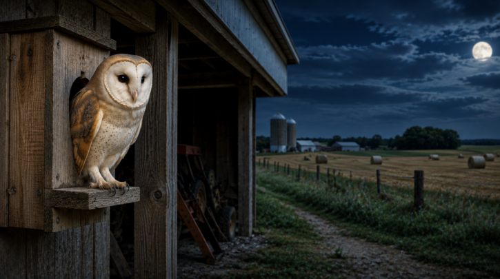 Illustration of a well-designed Barn Owl nest box