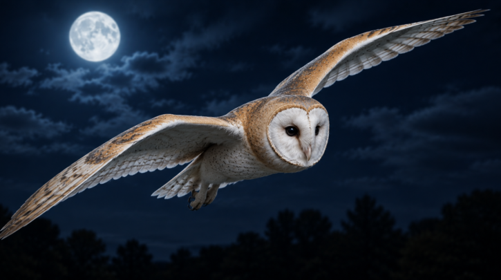 Illustration of an owl's silent flight adaptation