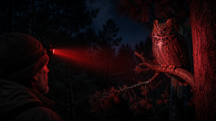 Illustration of a red-light headlamp used for owling at night